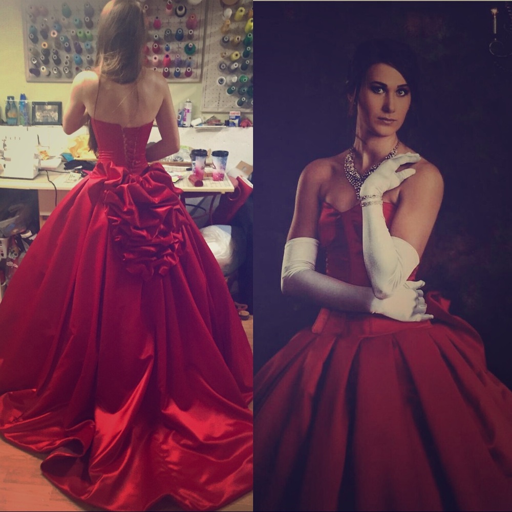 Red satin prom dress